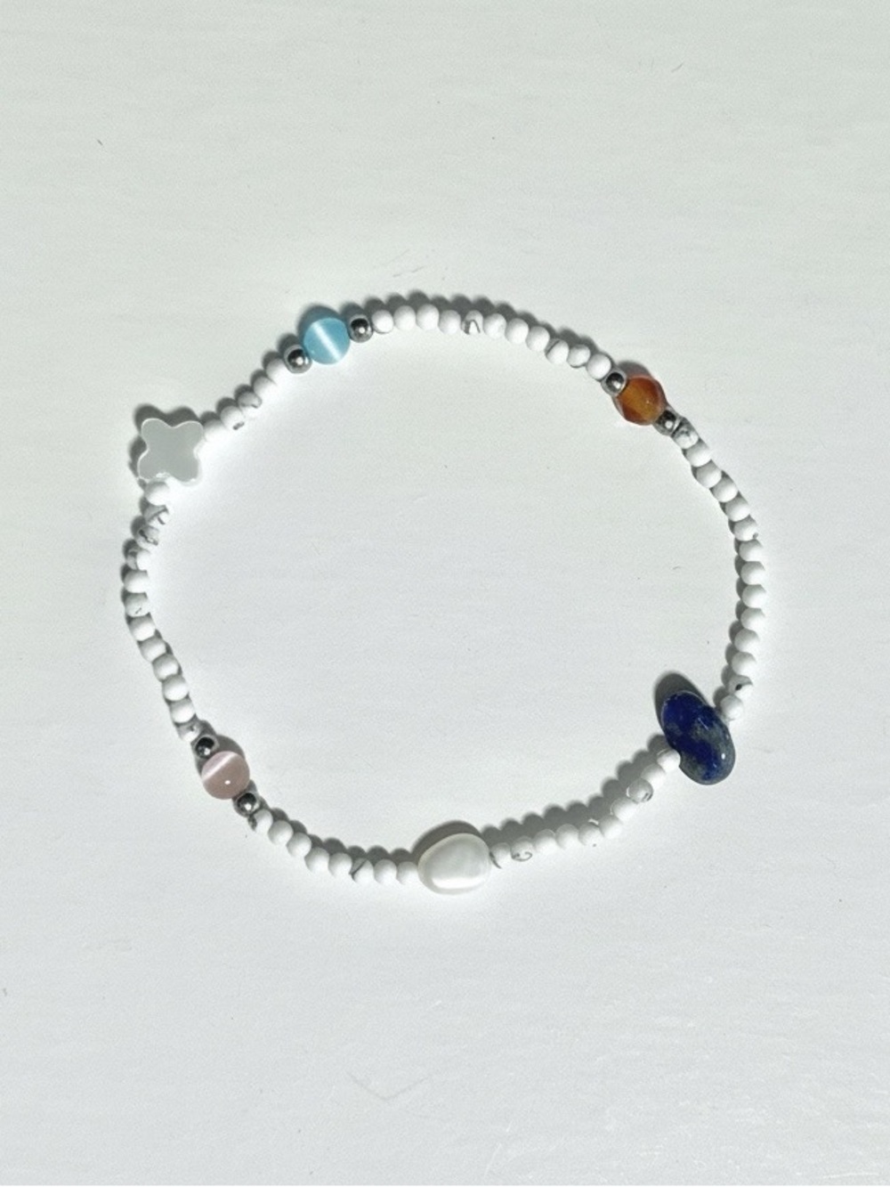 2/$12 Beaded White Bracelet with Multicolored Accents